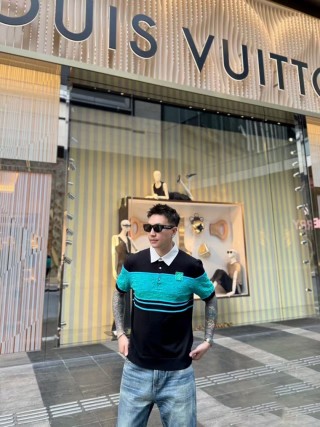Louis Vuitton Colour-Block Polo T-Shirt Black Turquoise