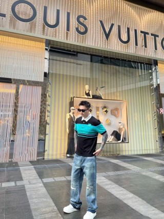 Louis Vuitton Colour-Block Polo T-Shirt Black Turquoise view 2