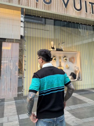 Louis Vuitton Colour-Block Polo T-Shirt Black Turquoise view 3