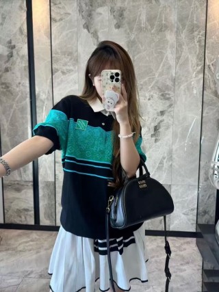 Louis Vuitton Colour-Block Polo T-Shirt Black Turquoise view 6