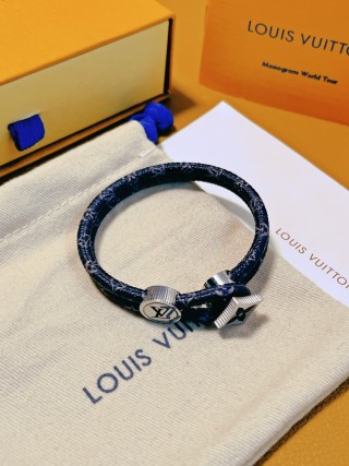 Louis Vuitton Logo & Monogram Leather Bracelet Black view 2