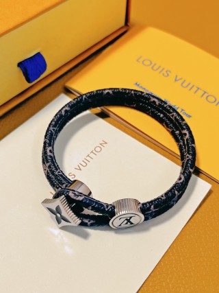 Louis Vuitton Logo & Monogram Leather Bracelet Black view 4