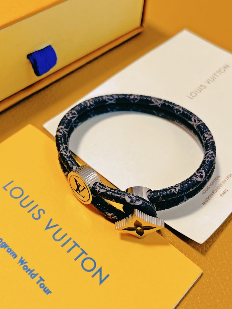 Louis Vuitton Logo & Monogram Leather Bracelet Black view