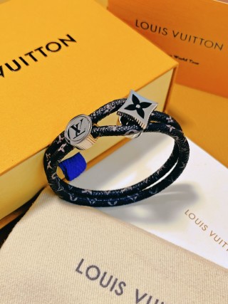 Louis Vuitton Logo & Monogram Leather Bracelet Black view 6