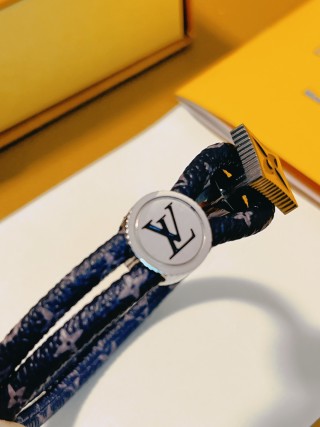 Louis Vuitton Logo & Monogram Leather Bracelet Black view 7