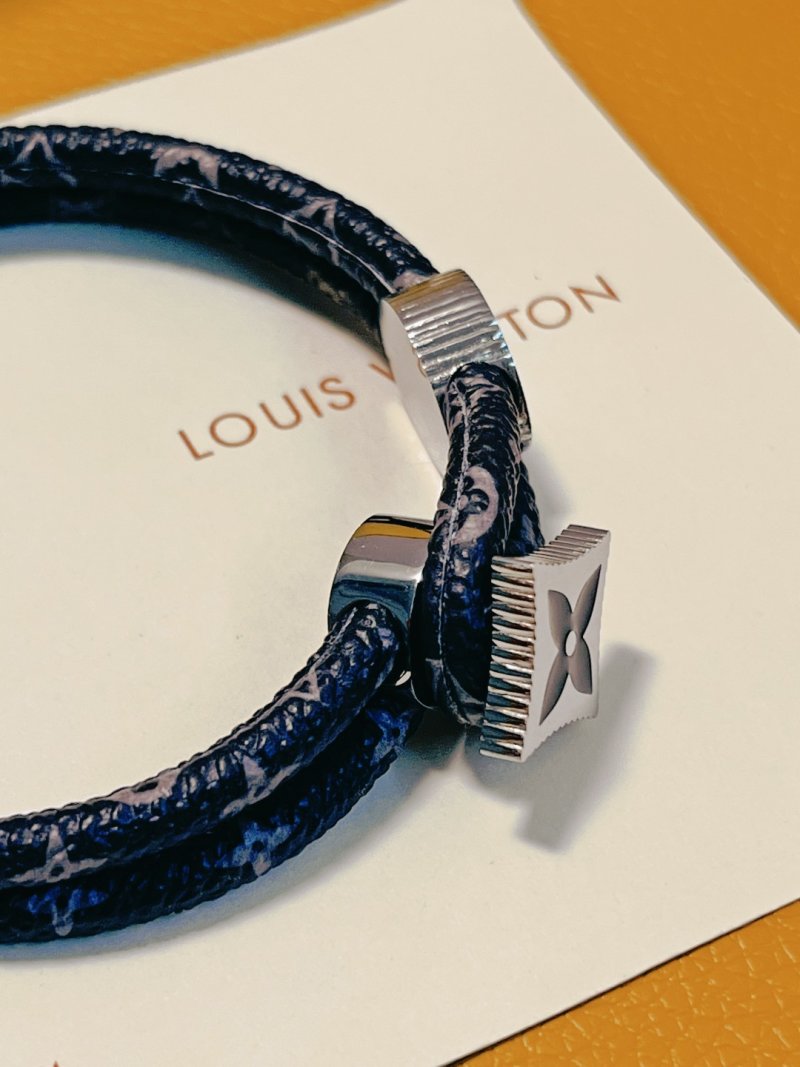 Louis Vuitton Logo & Monogram Leather Bracelet Black view