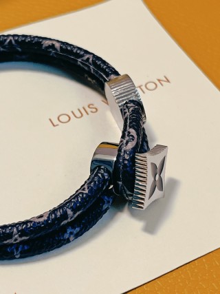 Louis Vuitton Logo & Monogram Leather Bracelet Black view 8