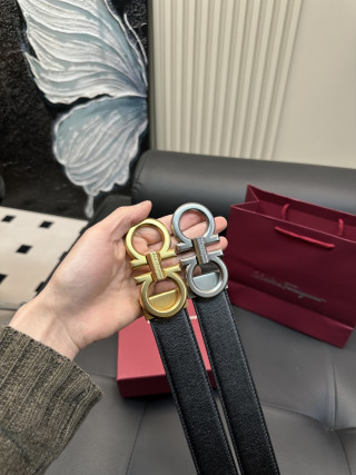 Salvatore Ferragamo Gancini Leather Belt - Silver Buckle view 3
