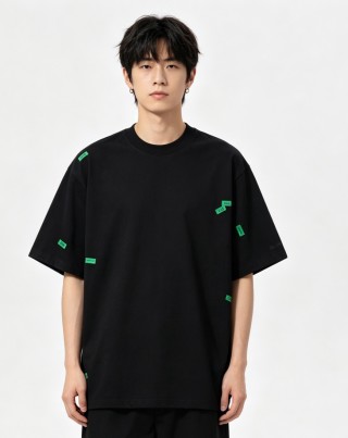 Essentials Black T-Shirt with Neon Green Logo Labels