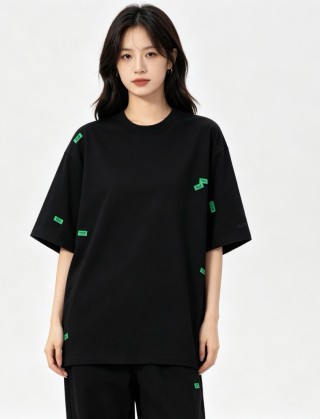 Essentials Black T-Shirt with Neon Green Logo Labels view 2