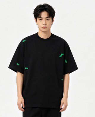 Essentials Black T-Shirt with Neon Green Logo Labels view 3