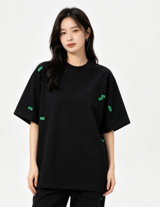 Essentials Black T-Shirt with Neon Green Logo Labels view 4