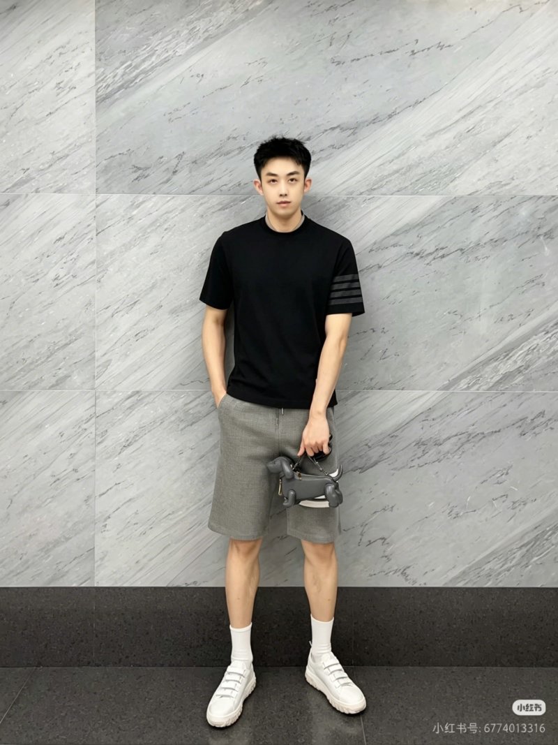 Essentials Black Short Sleeve T-Shirt with Striped Sleeves view