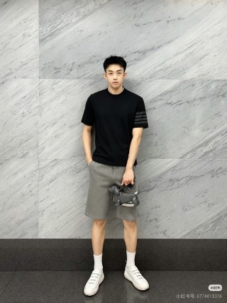 Essentials Black Short Sleeve T-Shirt with Striped Sleeves view 4