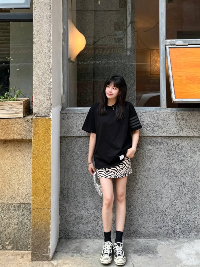 Essentials Black Short Sleeve T-Shirt with Striped Sleeves view