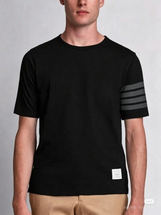 Essentials Black Short Sleeve T-Shirt with Striped Sleeves view 9