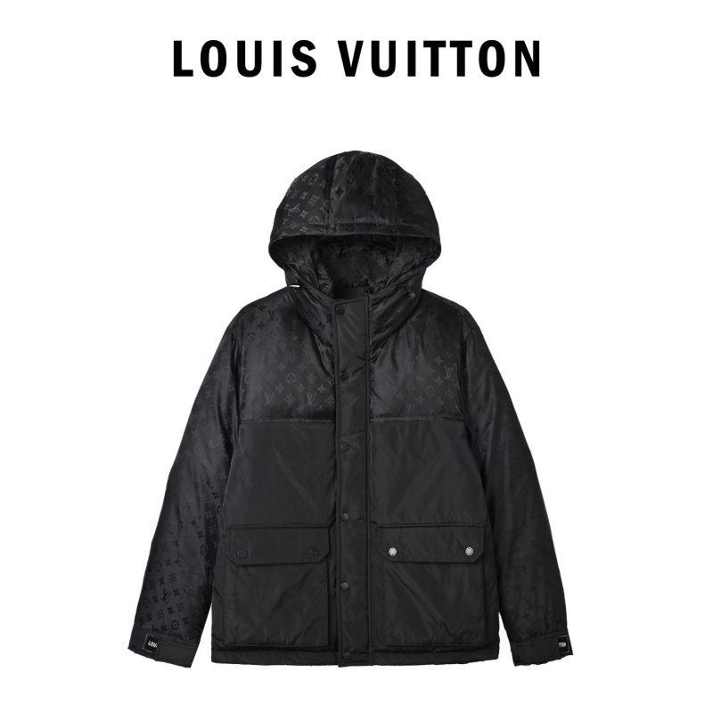 Black Quilted Down Jacket with Hood view