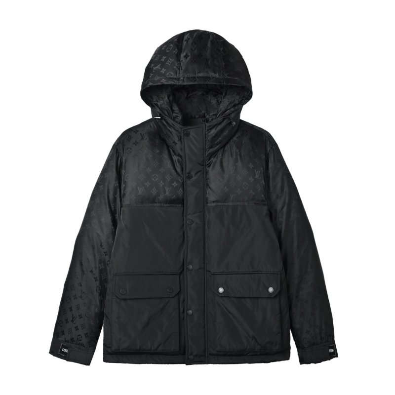Black Quilted Down Jacket with Hood view