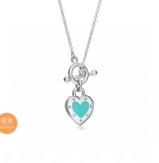 Tiffany Heart Pendant Necklace Turquoise Enamel Silver