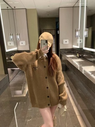 Prada Beige Ribbed Wool Cardigan view 2