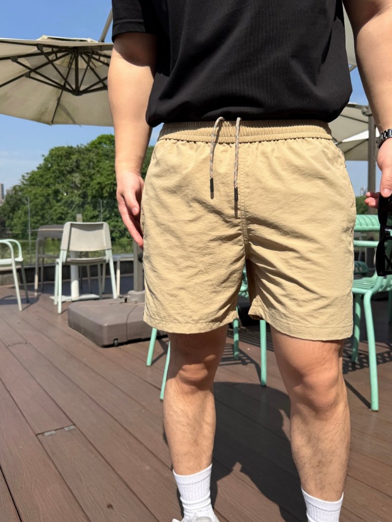 Beige Nylon Shorts with Checkered Side Stripe view