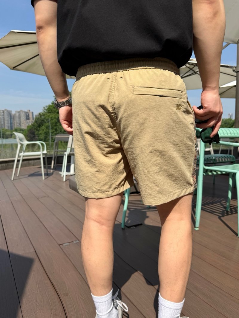 Beige Nylon Shorts with Checkered Side Stripe view