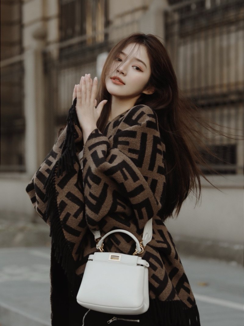 Fendi Zucca Monogram Black & Beige Wool Scarf