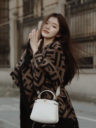 Fendi Zucca Monogram Black & Beige Wool Scarf