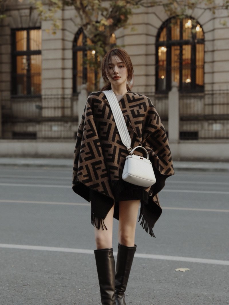 Fendi Zucca Monogram Black & Beige Wool Scarf view