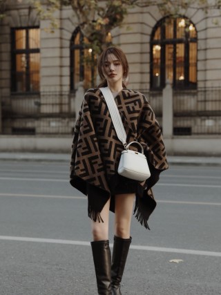 Fendi Zucca Monogram Black & Beige Wool Scarf view 2