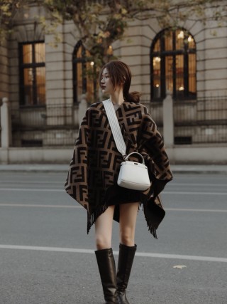 Fendi Zucca Monogram Black & Beige Wool Scarf view 3