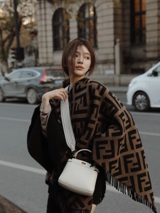 Fendi Zucca Monogram Black & Beige Wool Scarf view 4