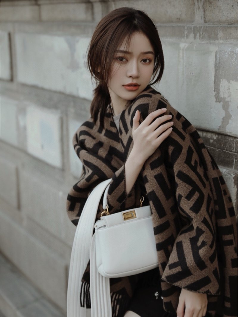 Fendi Zucca Monogram Black & Beige Wool Scarf view