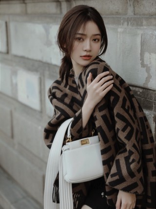 Fendi Zucca Monogram Black & Beige Wool Scarf view 5