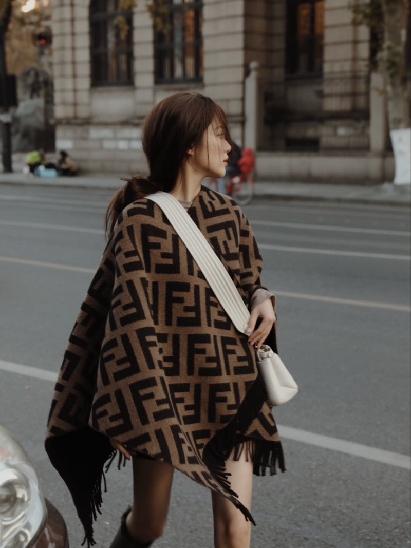 Fendi Zucca Monogram Black & Beige Wool Scarf view