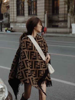 Fendi Zucca Monogram Black & Beige Wool Scarf view 6