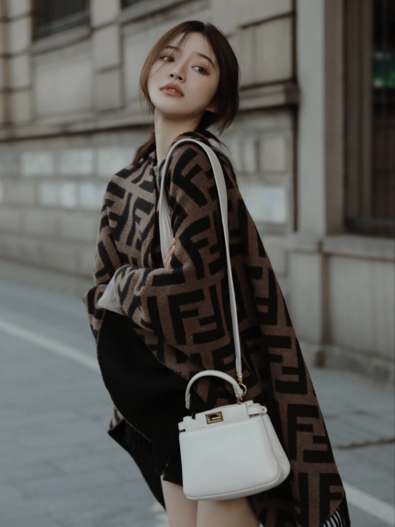 Fendi Zucca Monogram Black & Beige Wool Scarf view