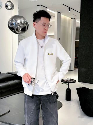 Fendi White Zip-Up Track Jacket with Eye Logo