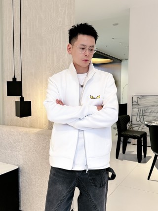Fendi White Zip-Up Track Jacket with Eye Logo view 2