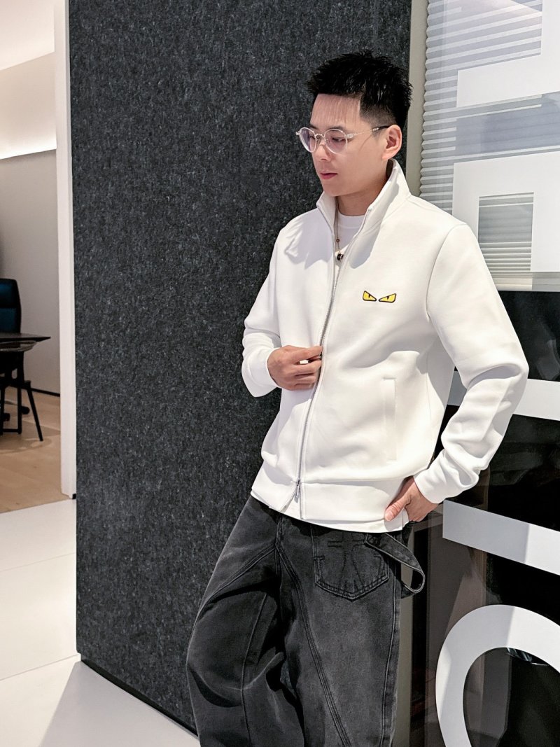 Fendi White Zip-Up Track Jacket with Eye Logo view