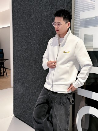 Fendi White Zip-Up Track Jacket with Eye Logo view 3