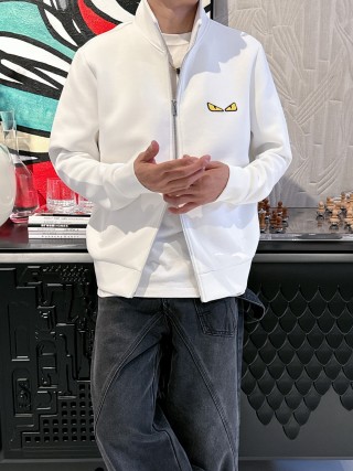 Fendi White Zip-Up Track Jacket with Eye Logo view 4