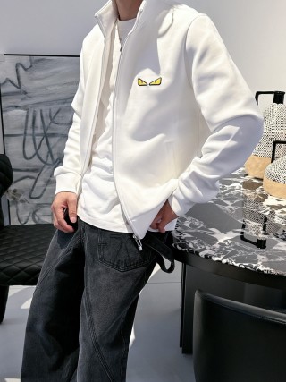 Fendi White Zip-Up Track Jacket with Eye Logo view 5