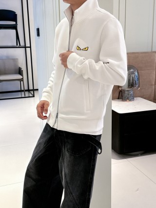 Fendi White Zip-Up Track Jacket with Eye Logo view 6