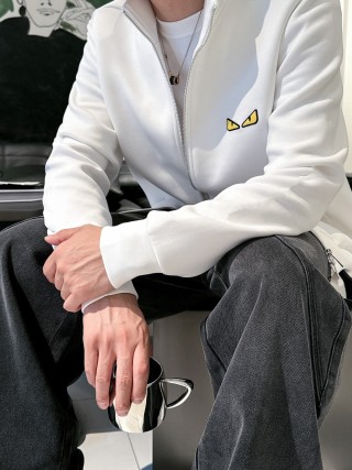 Fendi White Zip-Up Track Jacket with Eye Logo view 9