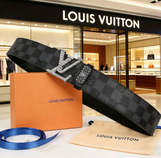 Louis Vuitton Damier Graphite Leather Belt with LV Buckle