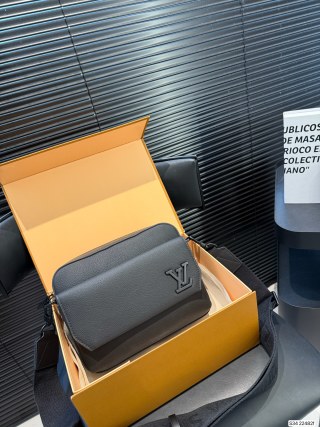 Louis Vuitton Black Leather Messenger Bag