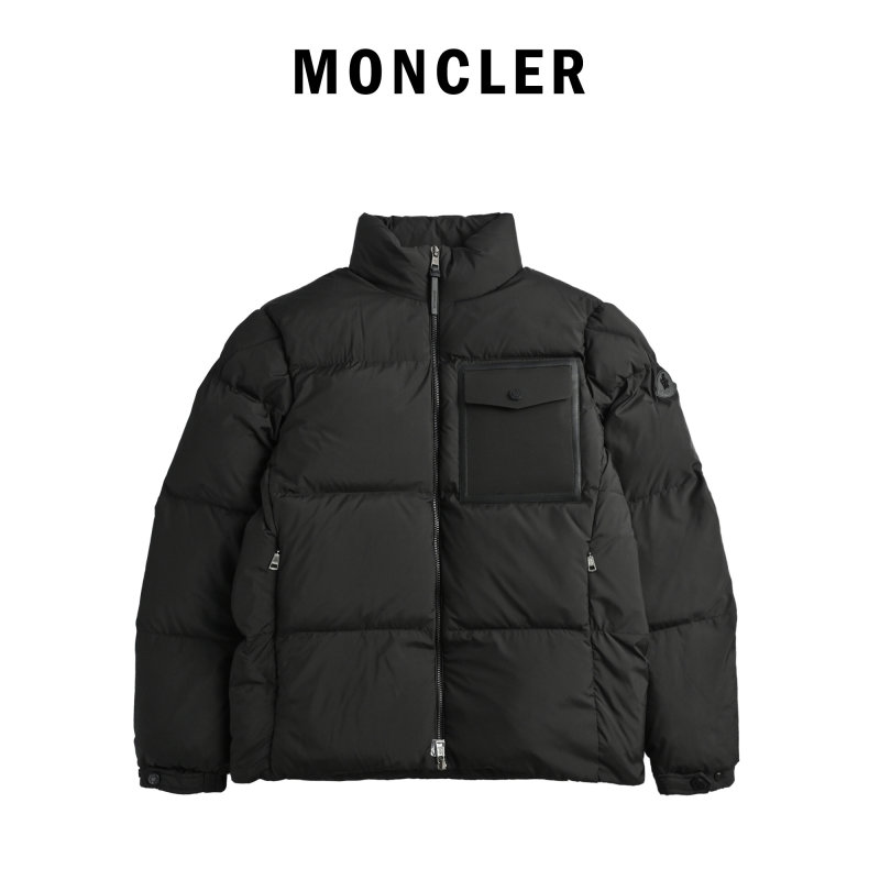 Black Puffer Down Jacket with Cargo Pockets view
