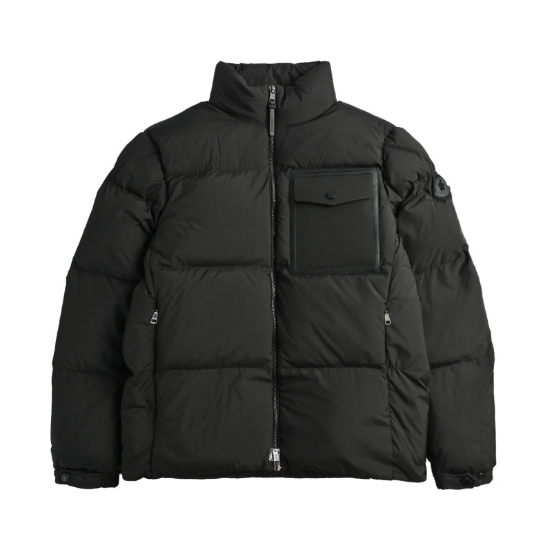 Black Puffer Down Jacket with Cargo Pockets view