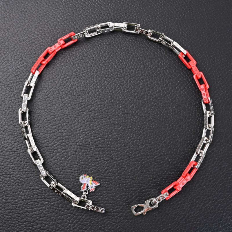 Louis Vuitton Monogram Chain Dragon Red Silver Necklace